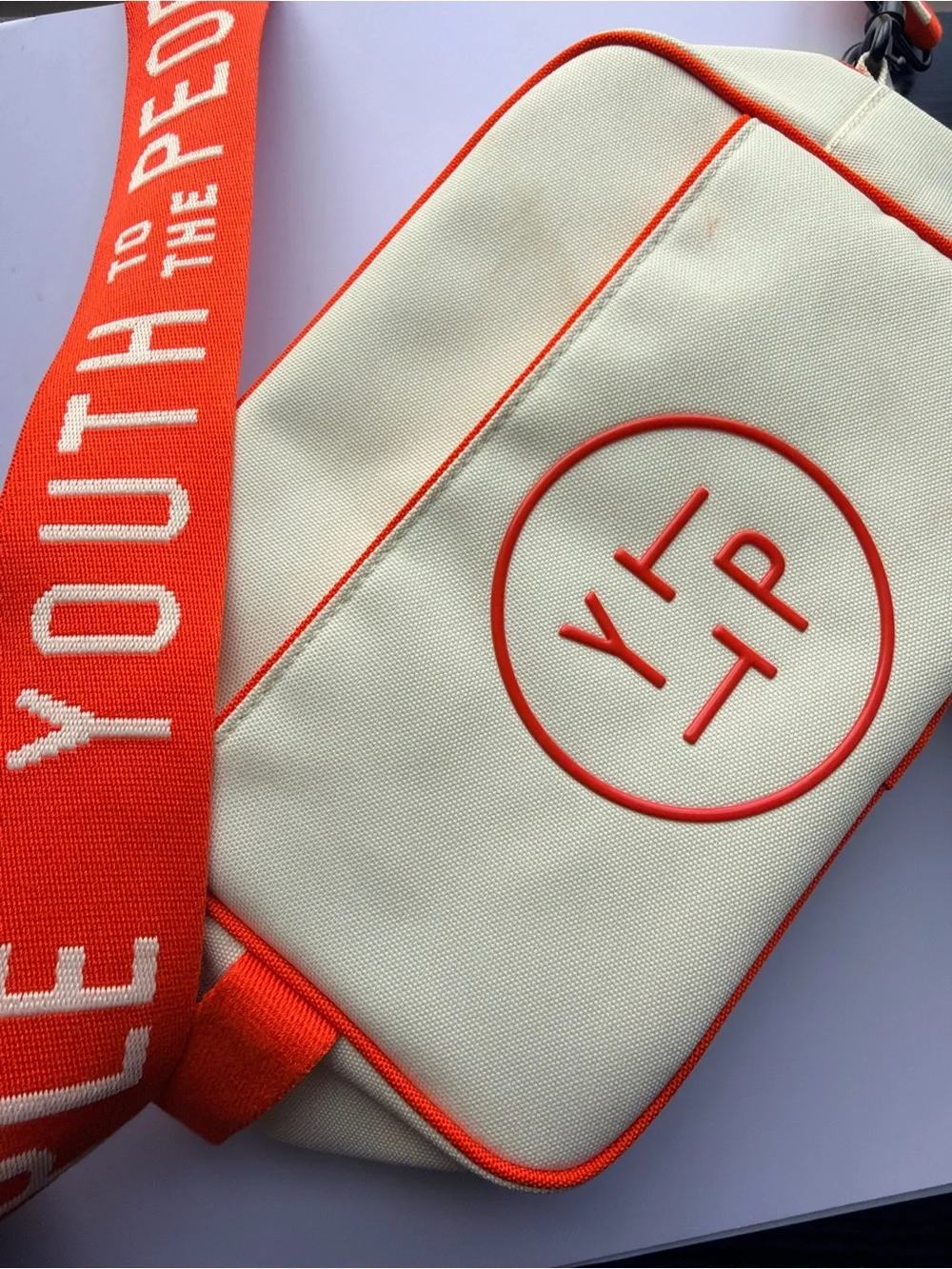 Y/Project Cream Crossbody Bag with Orange Trim